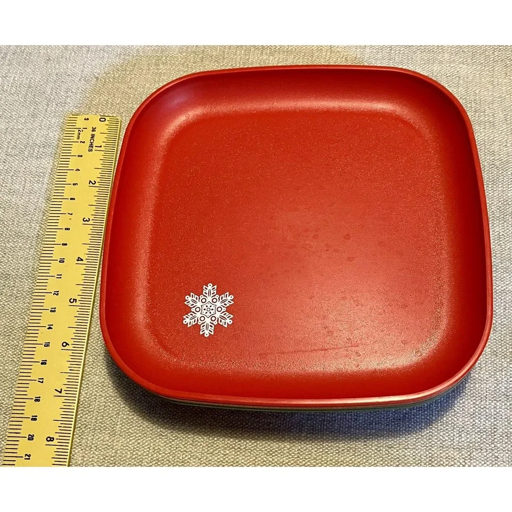 Vtg Tupperware Luncheon Plate 2 Red & 1 Green Square 8